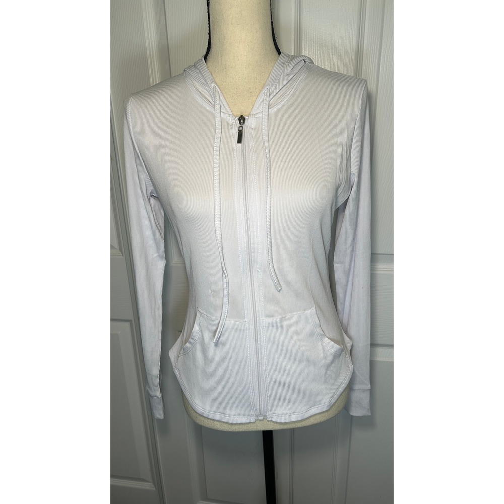 Lululemon Ribbed Full Zip Hoodie 10 White Slim Fit Activewear Long Sleeve READ